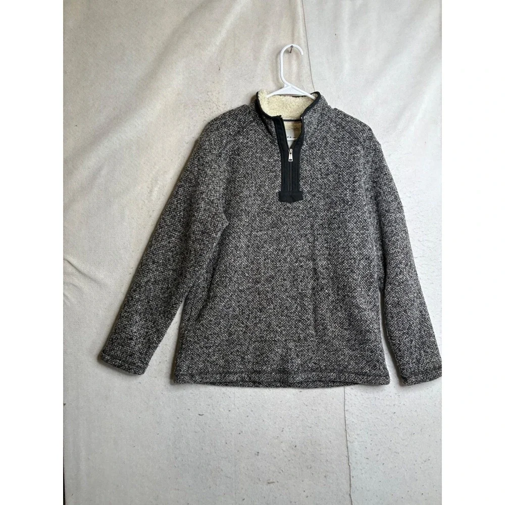 Orvis Mens Grey Marled Sherpa Lined Quarter Zip Pullover Sweater Medium 1247213